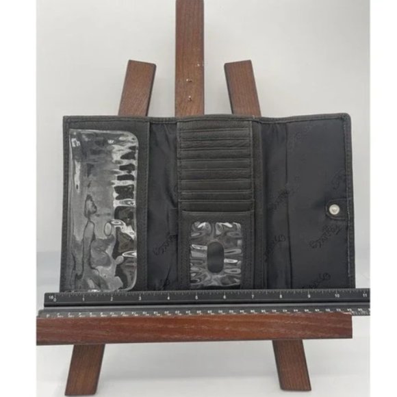 Fossil Popstitch Soft Black Leather Trifold Wallet & Checkbook Cover - Picture 4 of 7